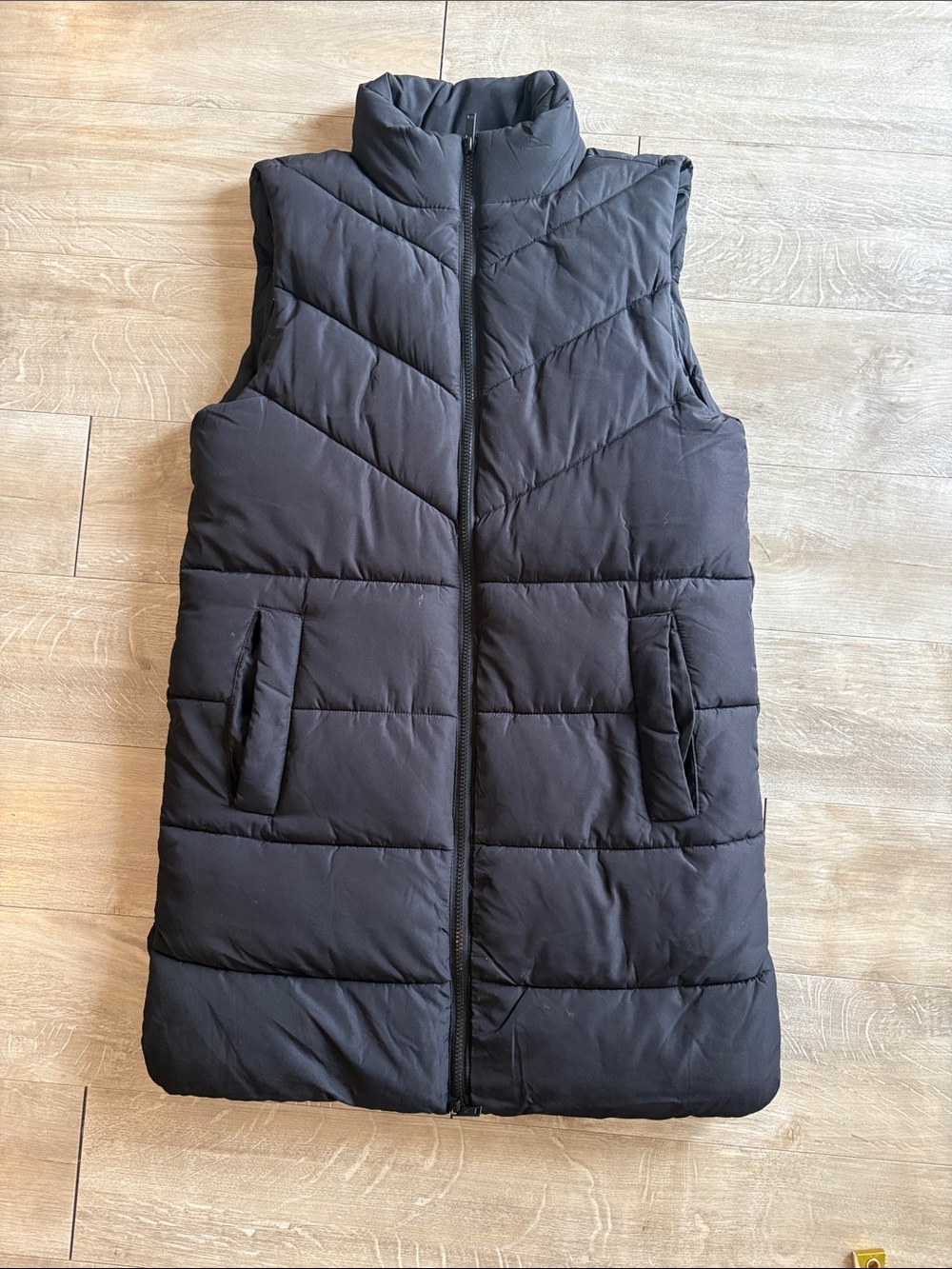 Noisy May Long Black Quilted Sleeveless Puffer Vest Size Small